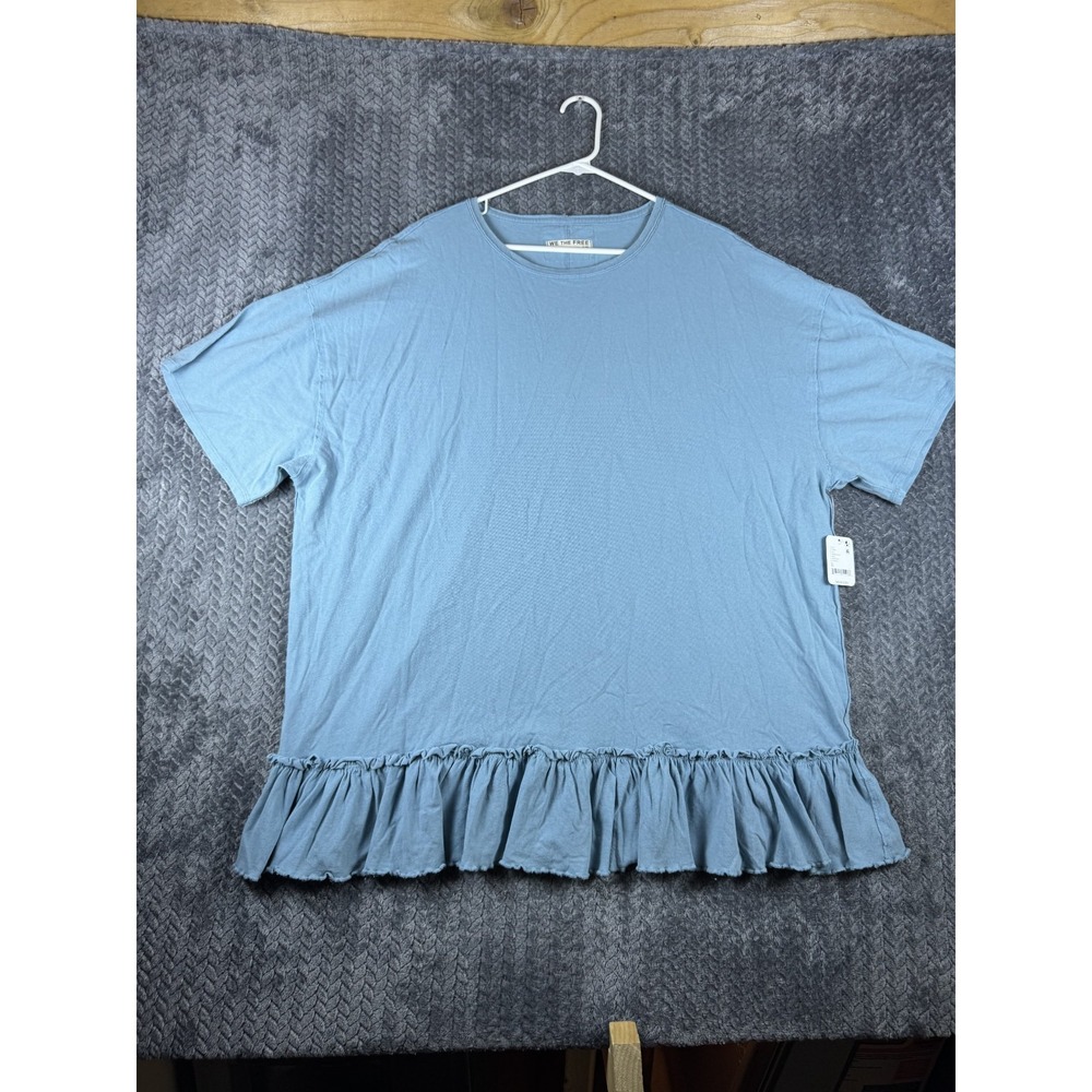 Free People We The Free Why Yes T-Shirt Womens XL Milky Blue Short Sleeve Ruffle